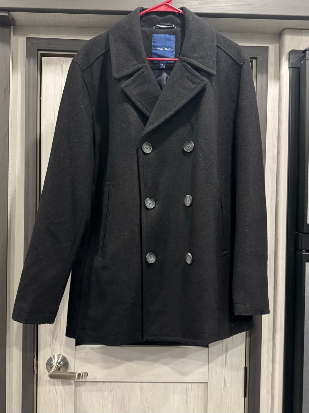 EUC Nautica Black Double-Breasted Wool-Blend Pea Coat
